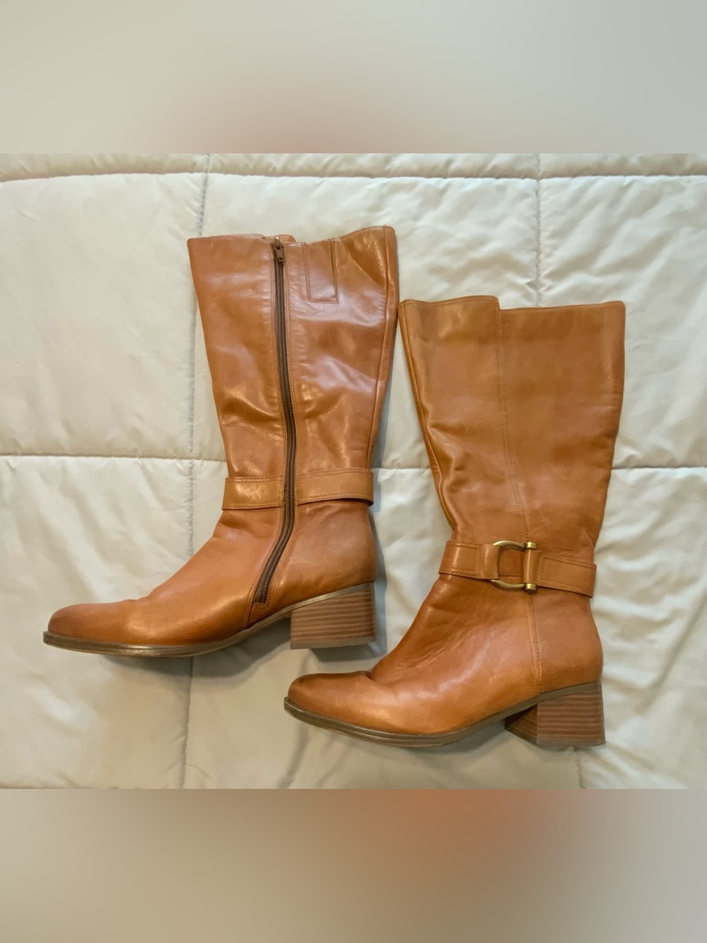 Naturalizer Classic Tan Mid-Calf Leather Boots with Buckle Detail